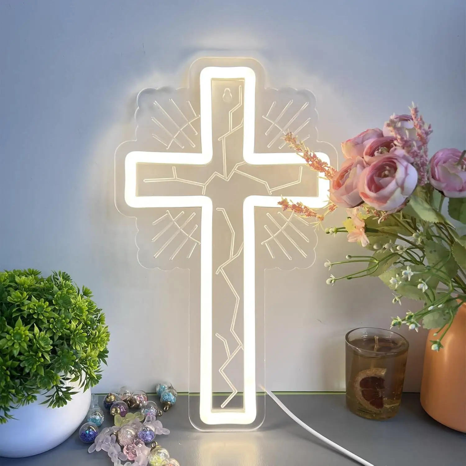 Room Decor Lighting Lamp - Cross Neon Sign Christian Cross LED