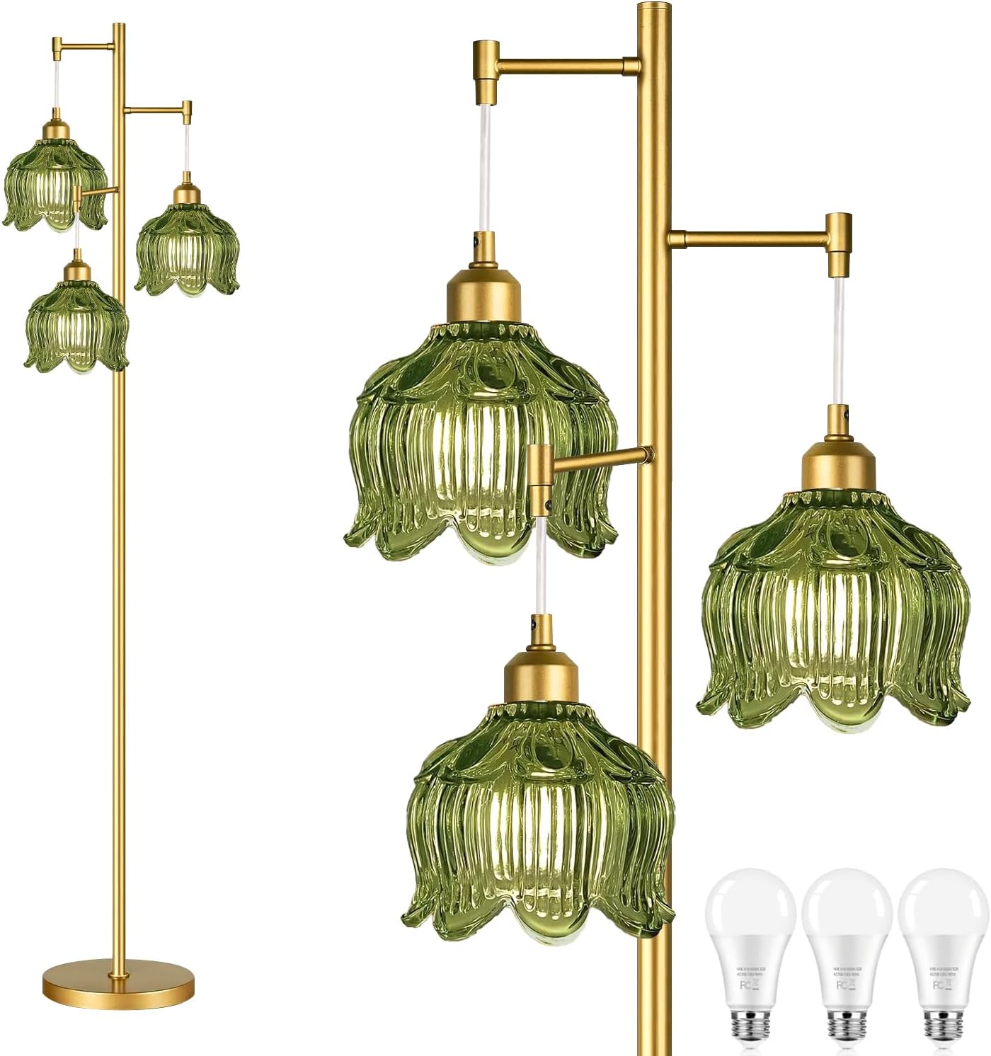 Room Decor Lighting Lamp - Vintage Gold Glass Floor Lamp with