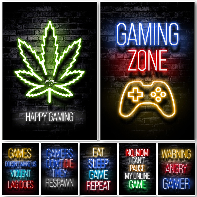 Lighting Mcqueen Wall Decor - Neon Gaming Gamer Wall Art Posters