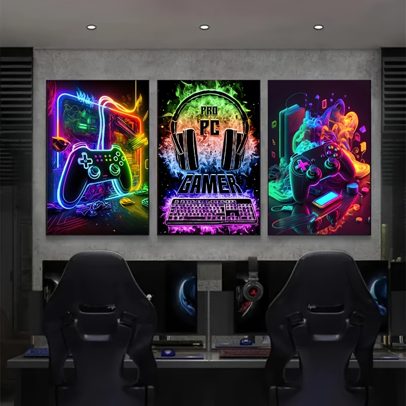 Lighting Mcqueen Wall Decor - 3pcs Canvas Paintings Gaming Room Gamepad