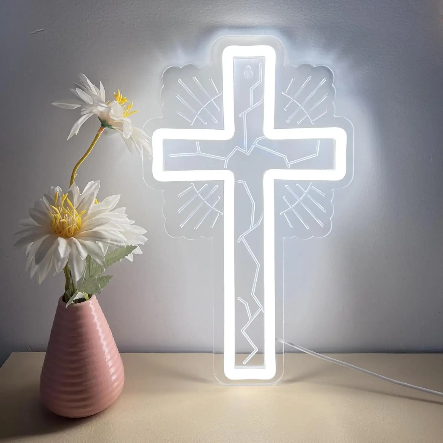 Cross Neon Sign Christian Cros - Room Decor Lighting Lamp 评论和价格