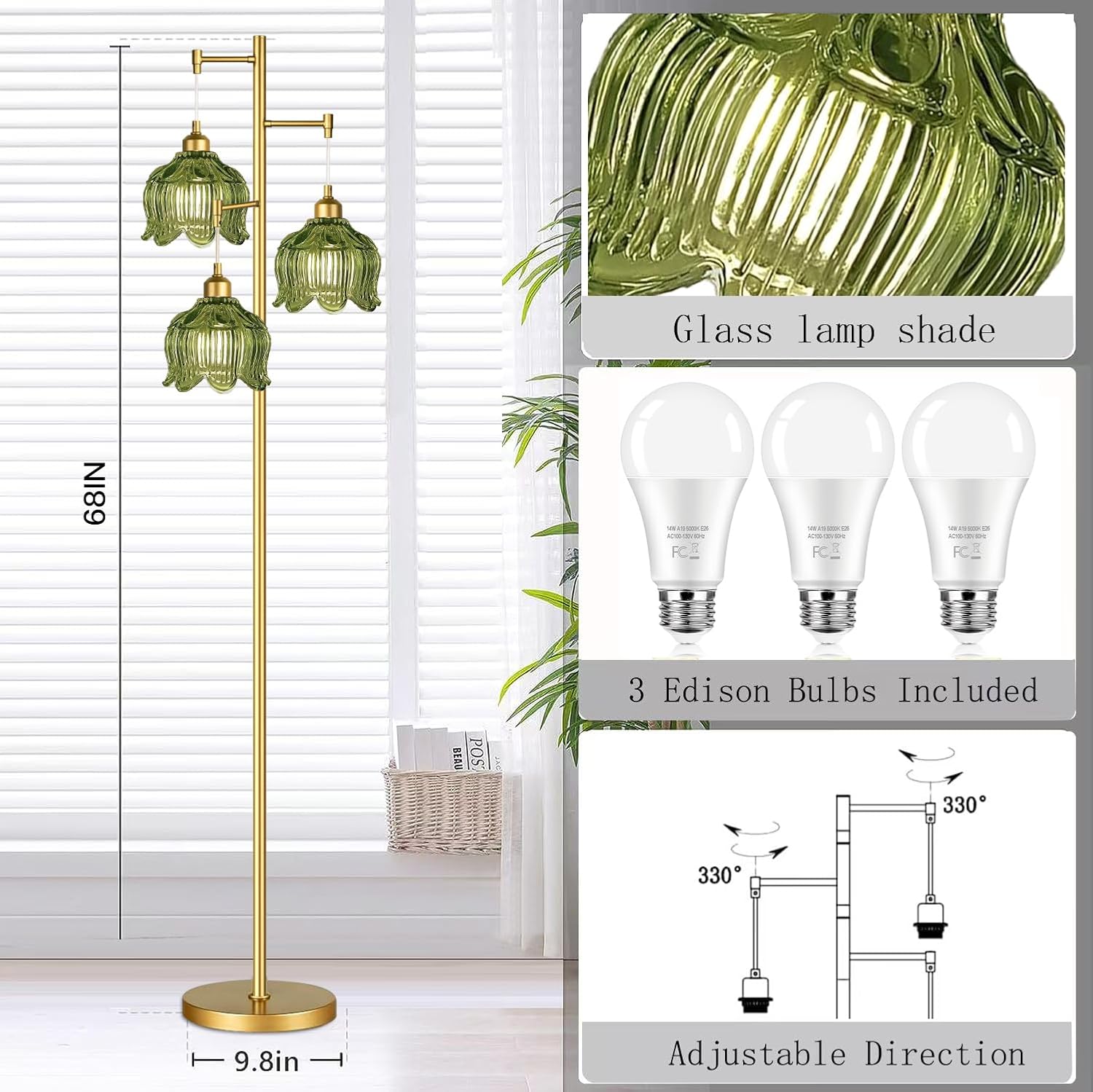 Vintage Gold Glass Floor Lamp  - Room Decor Lighting Lamp 评论和价格