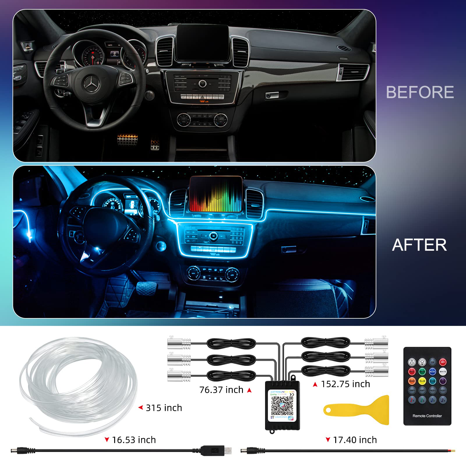 LED Car Interior Ambient Strip - Lighting Bolt Decor 评论和价格