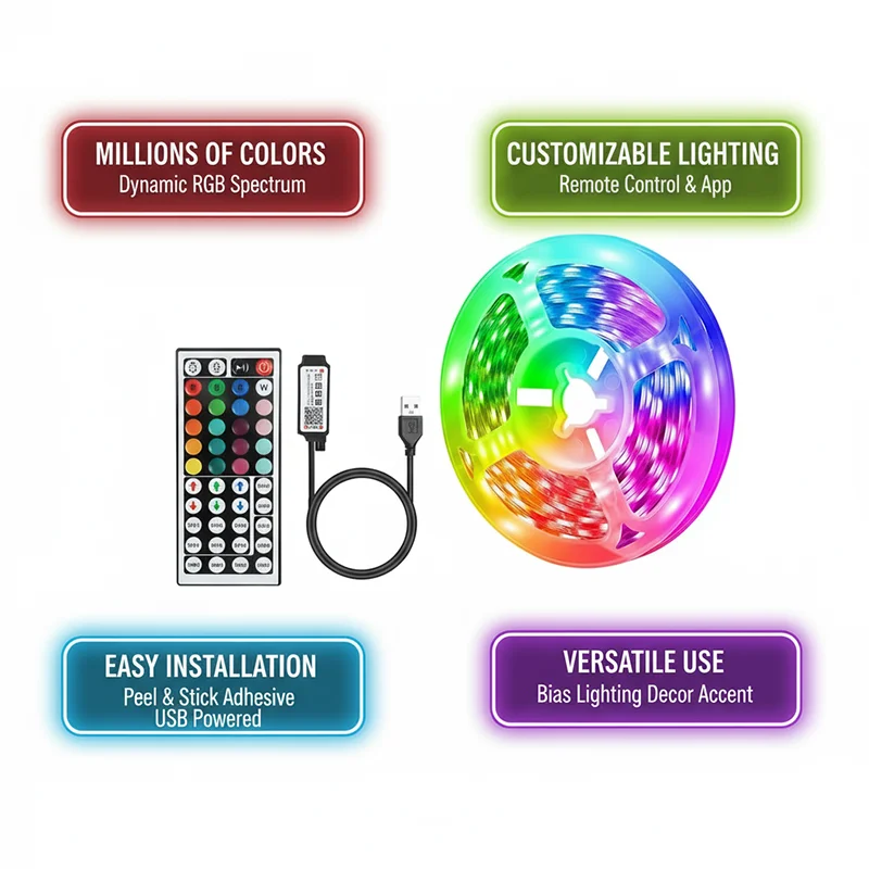 DC 5V USB LED Strip Lights APP - Room Decor Lighting Lamp 评论和价格