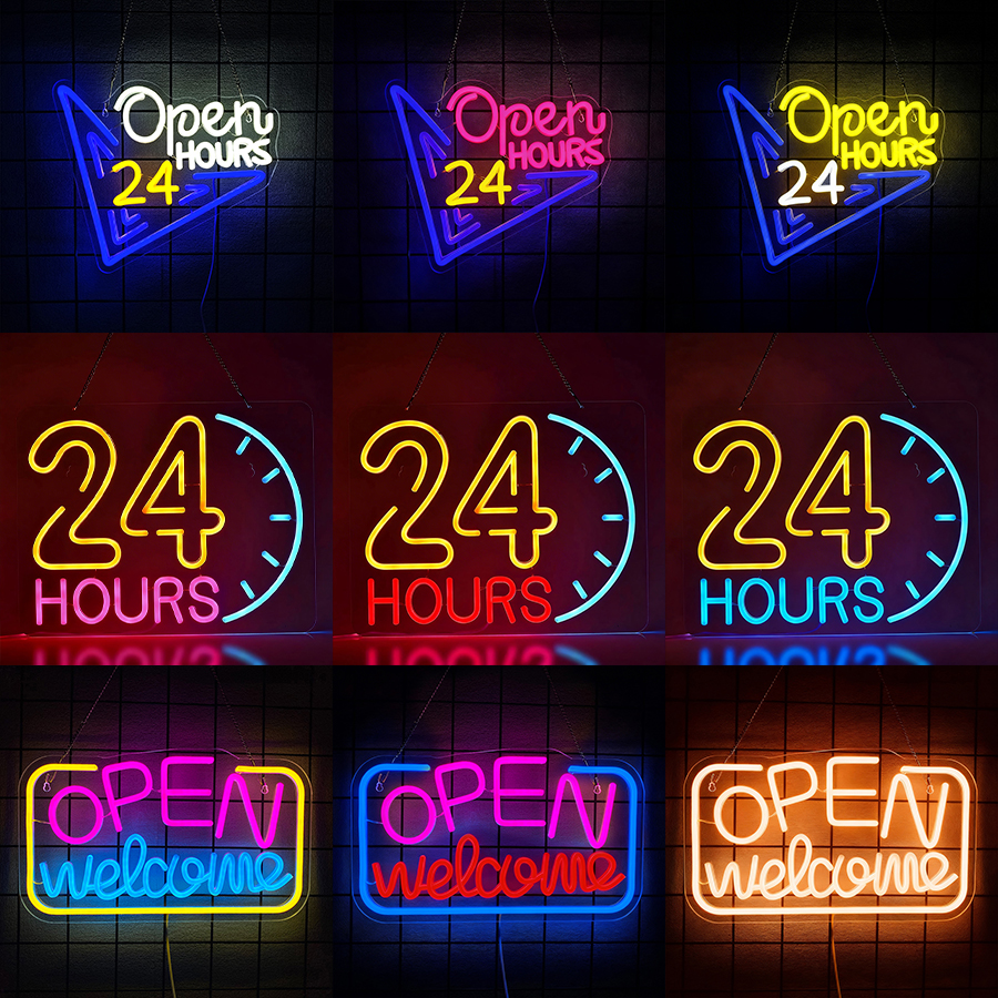 Open 24 Hours Neon Sign,LED Ne - Decor Lighting Opening Hours 评论和价格
