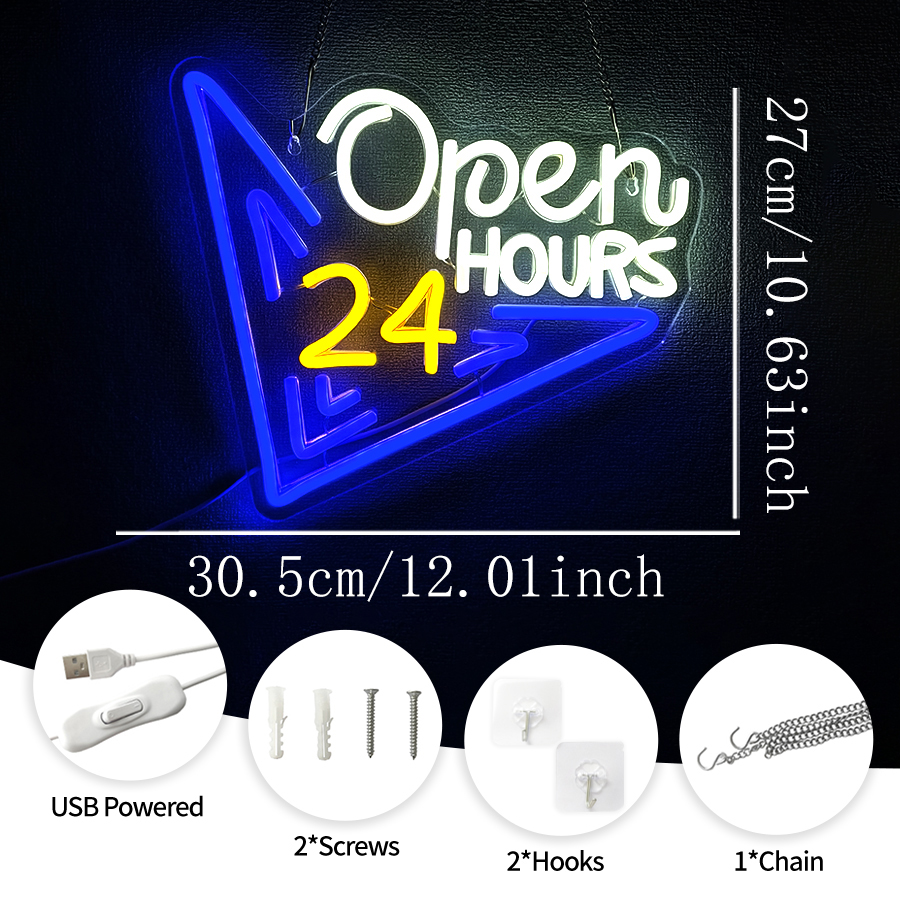 Open 24 Hours Neon Sign,LED Ne - Decor Lighting Opening Hours 评论和价格