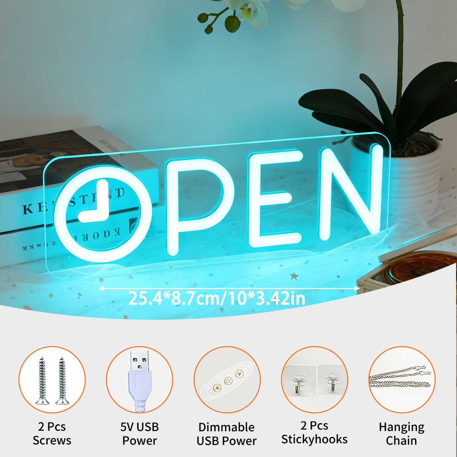 OPEN Neon Light Sign with Cloc - Decor Lighting Opening Hours 评论和价格