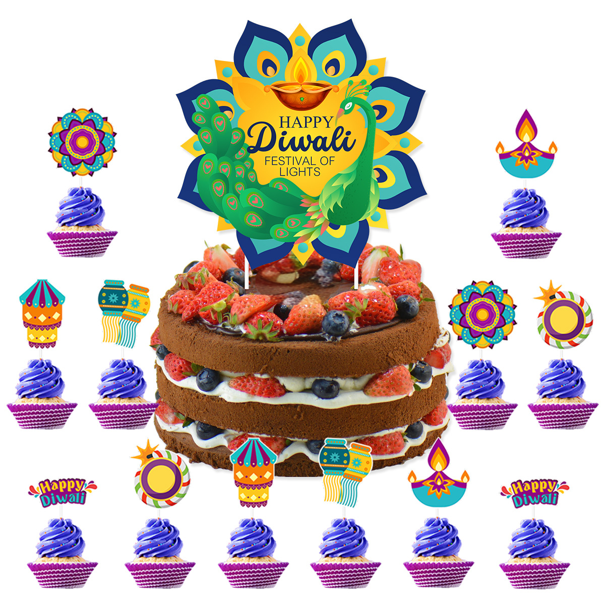 Diwali Theme Cake Decoration,H - Lighting Decoration For Diwali 评论和价格