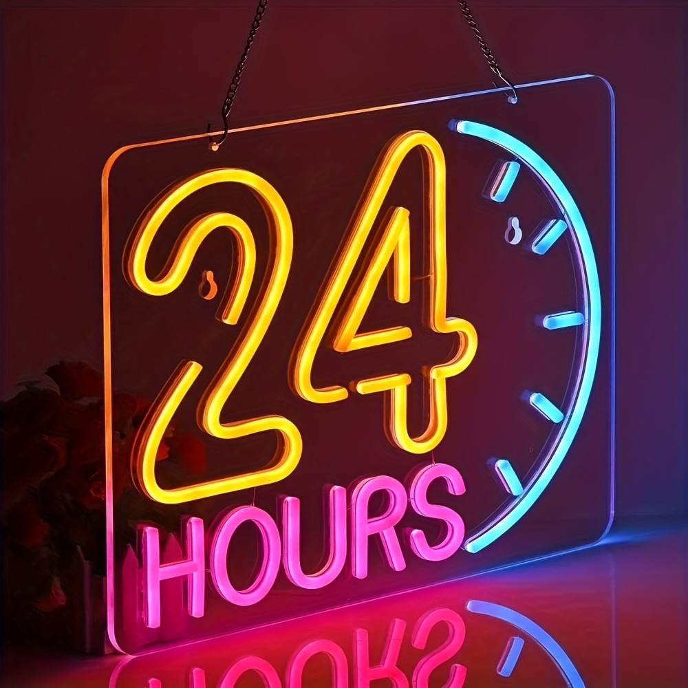 24-Hour LED Neon Signs, USB Po - Decor Lighting Opening Hours 评论和价格