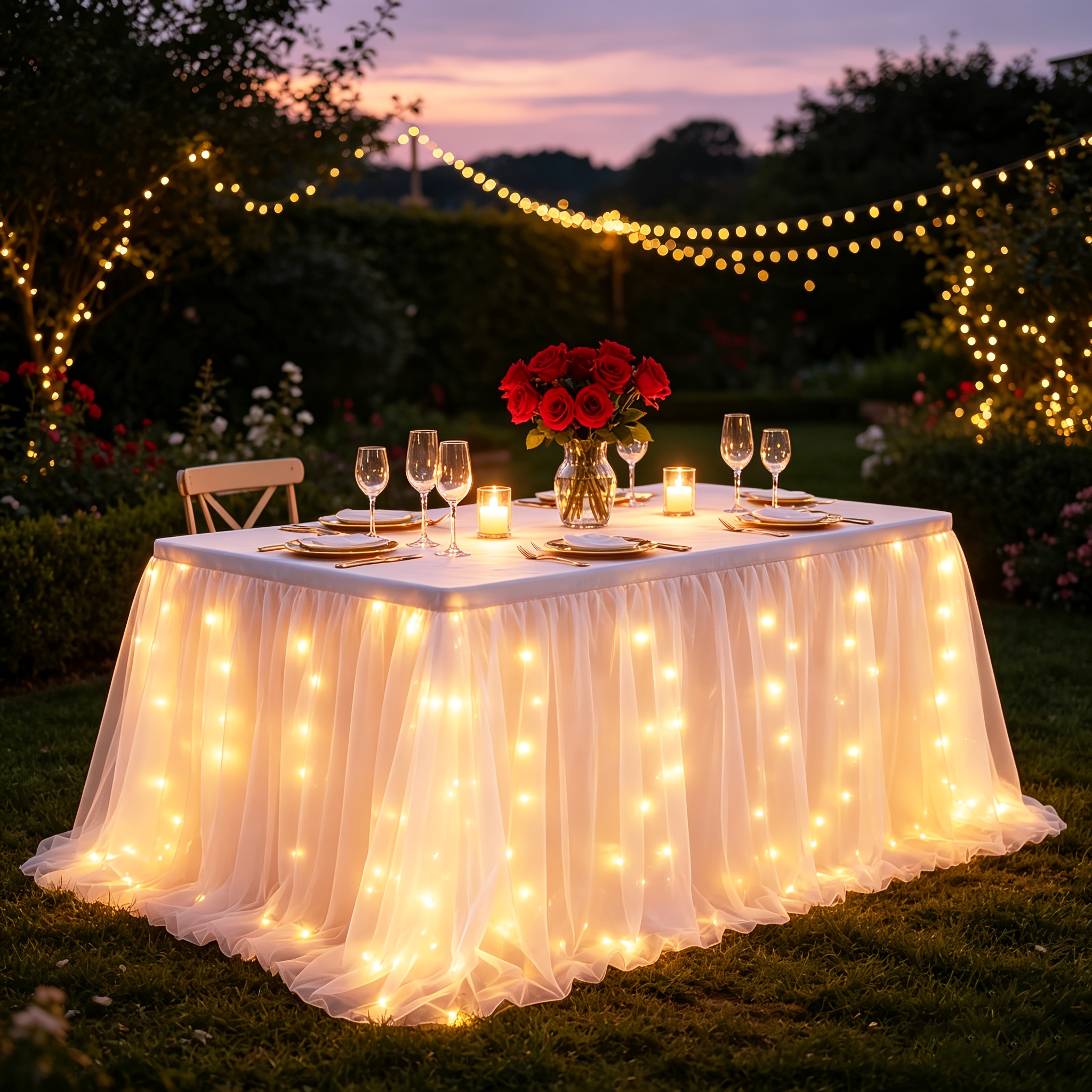 White Tulle LED Table Skirt, 6 - Lighting Decoration For Diwali 评论和价格