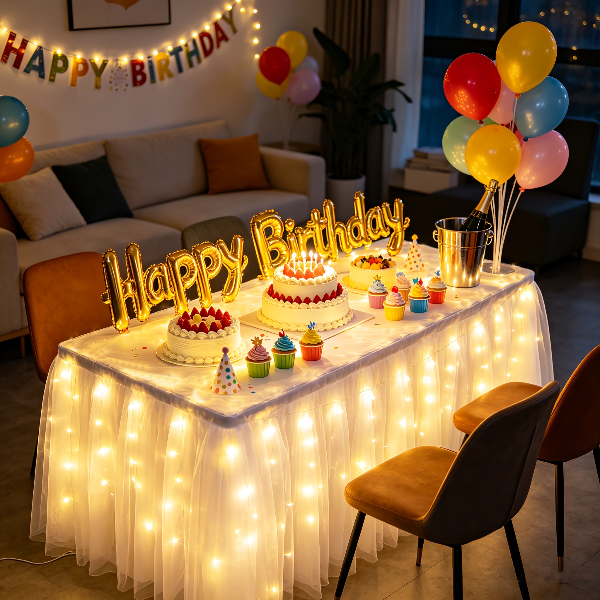 White Tulle LED Table Skirt, 6 - Lighting Decoration For Diwali 评论和价格