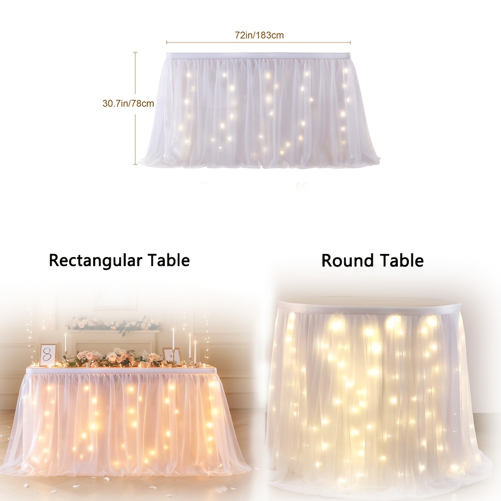 White Tulle LED Table Skirt, 6 - Lighting Decoration For Diwali 评论和价格