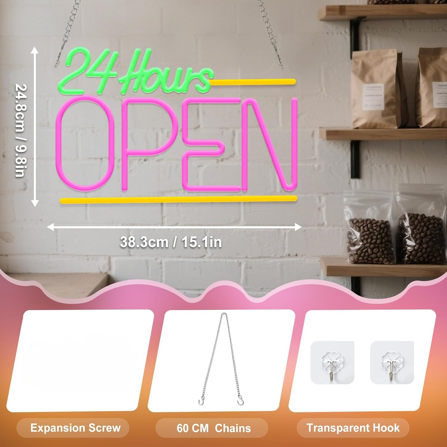 Open 24 Hours Neon Sign USB LE - Decor Lighting Opening Hours 评论和价格