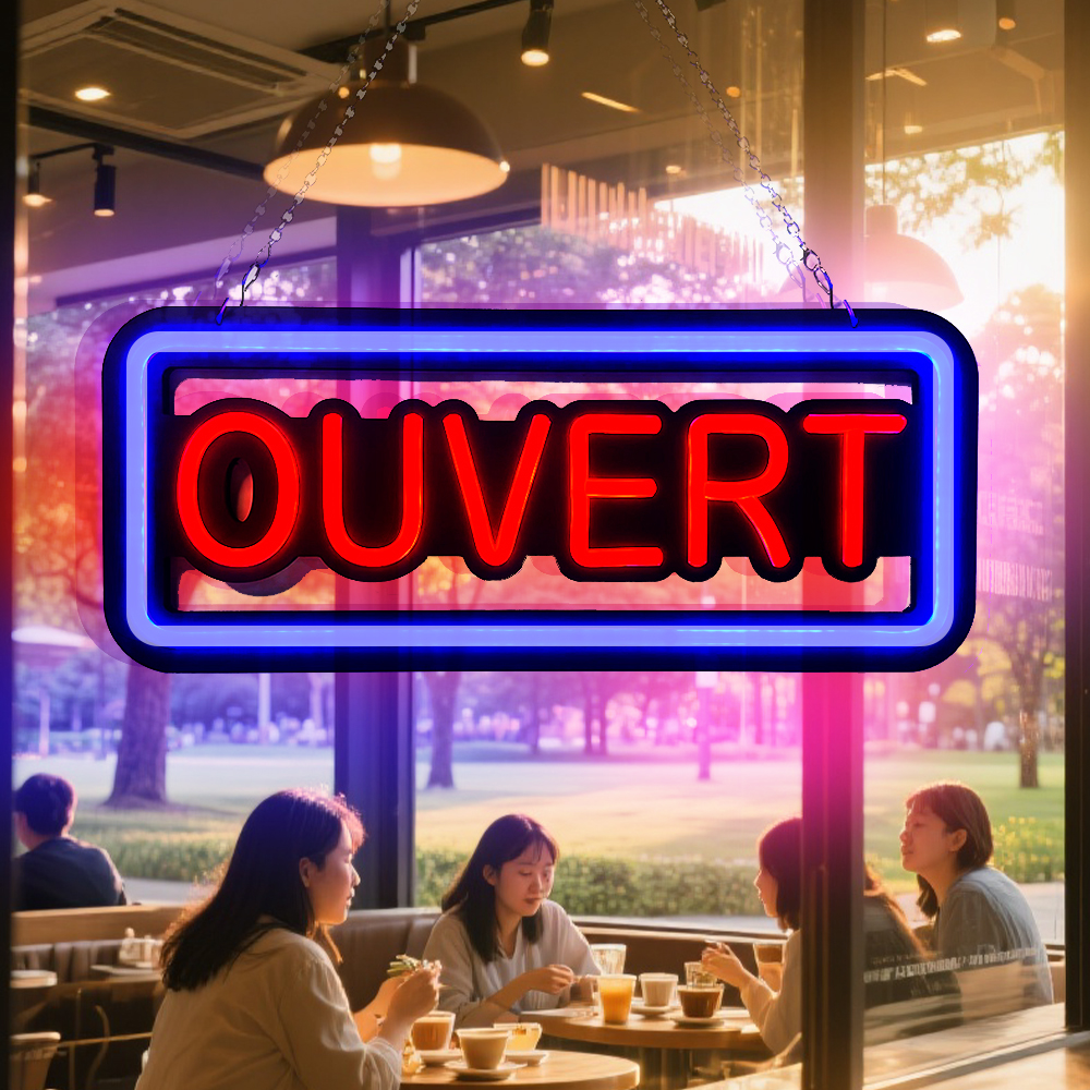 Blue And Red Ouvert Neon Light - Decor Lighting Opening Hours 评论和价格