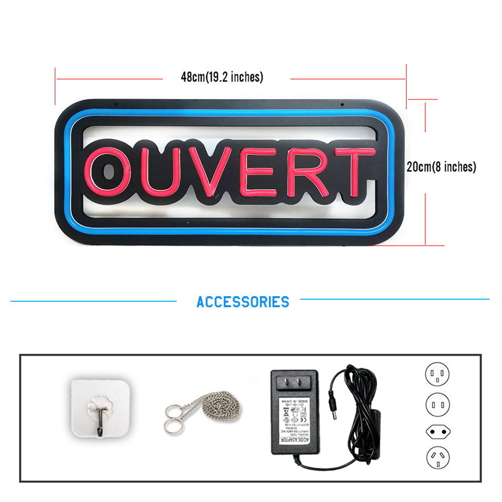Blue And Red Ouvert Neon Light - Decor Lighting Opening Hours 评论和价格