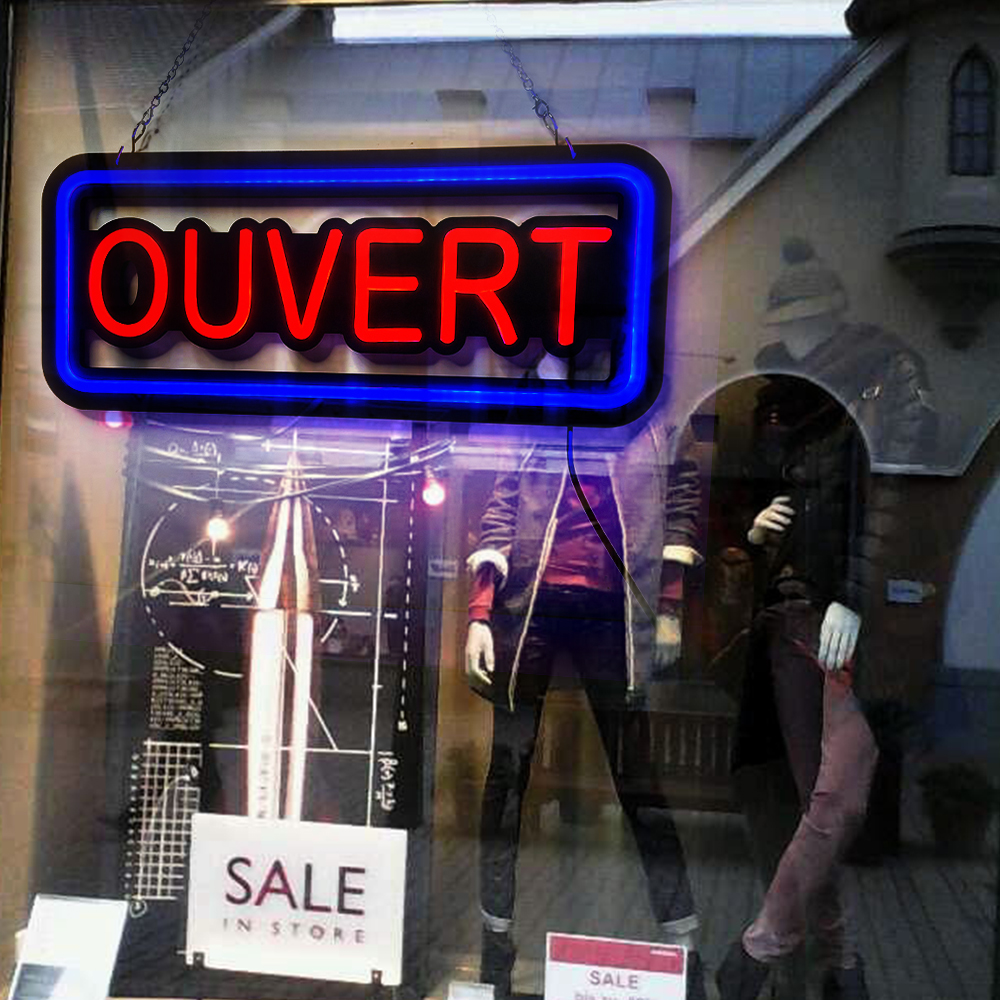 Blue And Red Ouvert Neon Light - Decor Lighting Opening Hours 评论和价格