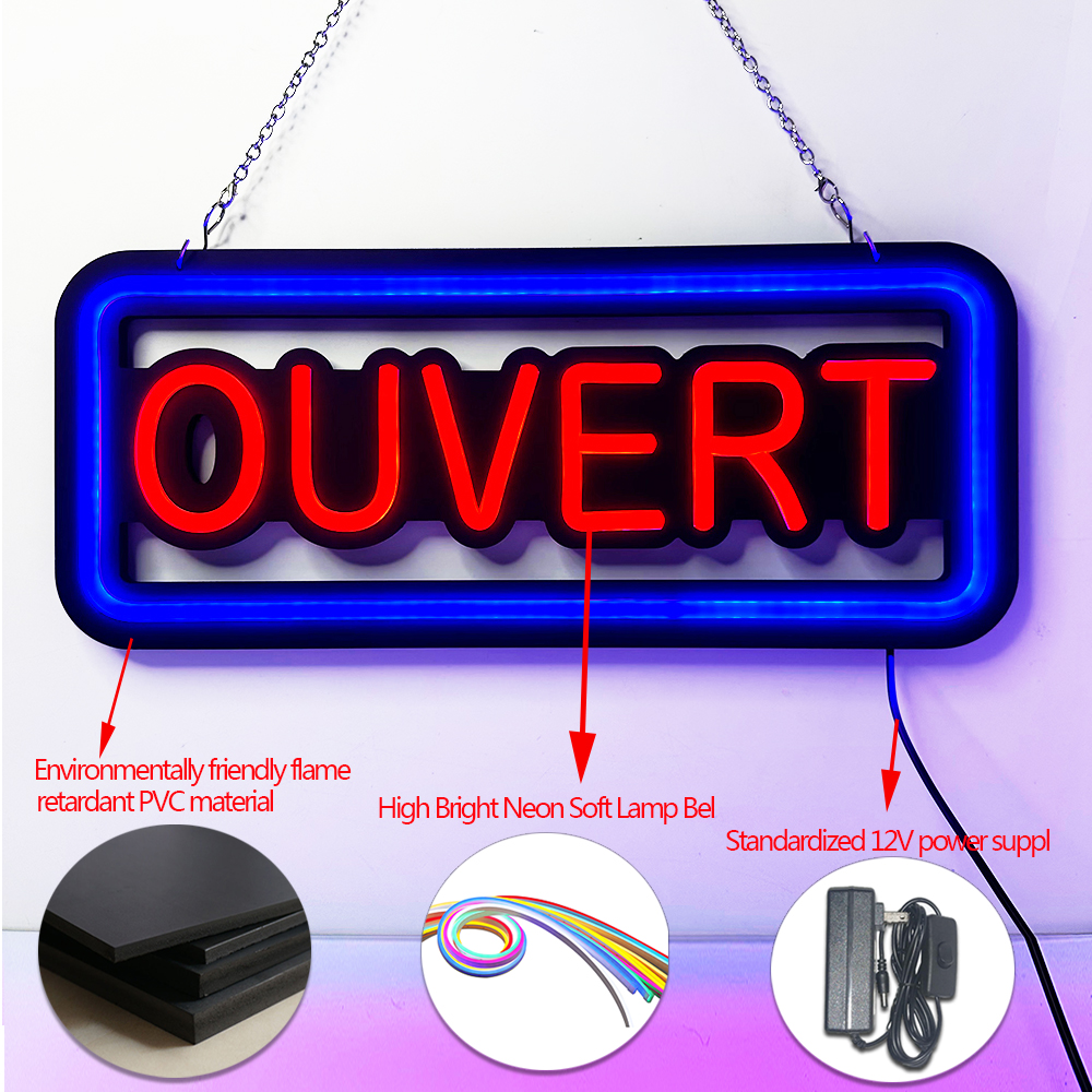 Blue And Red Ouvert Neon Light - Decor Lighting Opening Hours 评论和价格