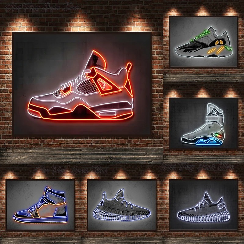 Neon Art Sneaker Shoes Canvas  - Lighting Mcqueen Wall Decor 评论和价格