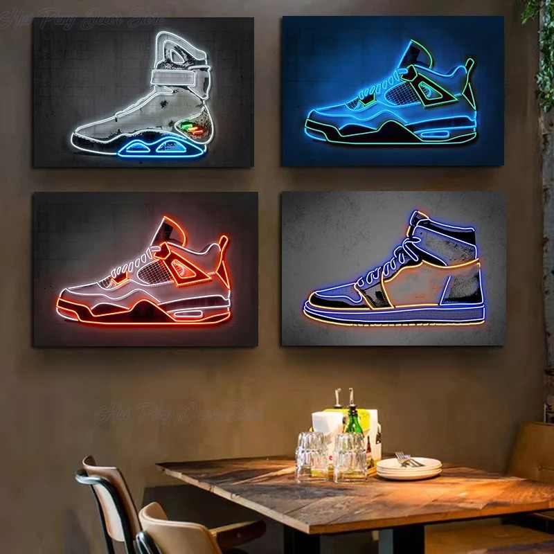 Neon Art Sneaker Shoes Canvas  - Lighting Mcqueen Wall Decor 评论和价格