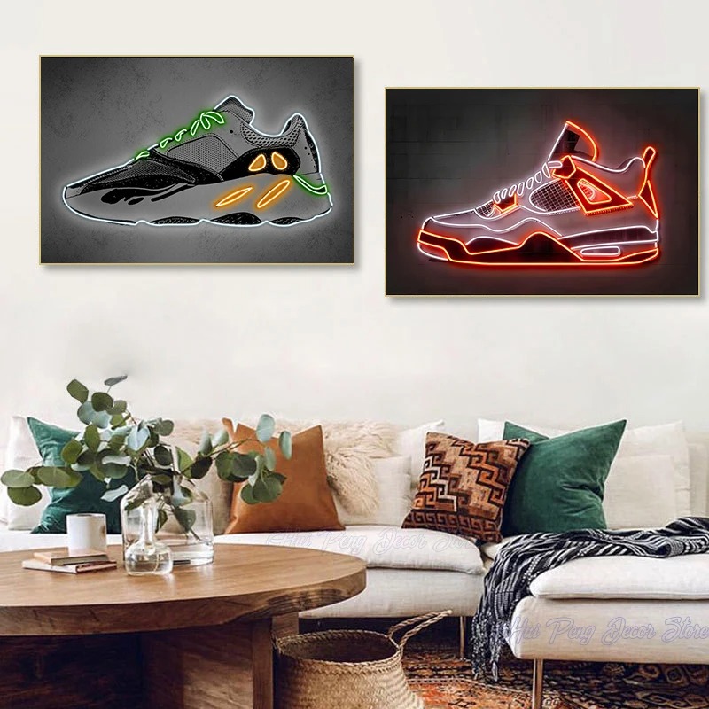 Neon Art Sneaker Shoes Canvas  - Lighting Mcqueen Wall Decor 评论和价格