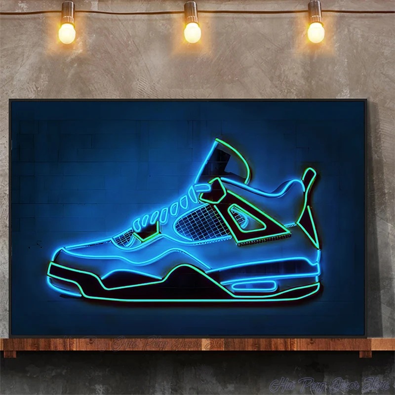 Neon Art Sneaker Shoes Canvas  - Lighting Mcqueen Wall Decor 评论和价格