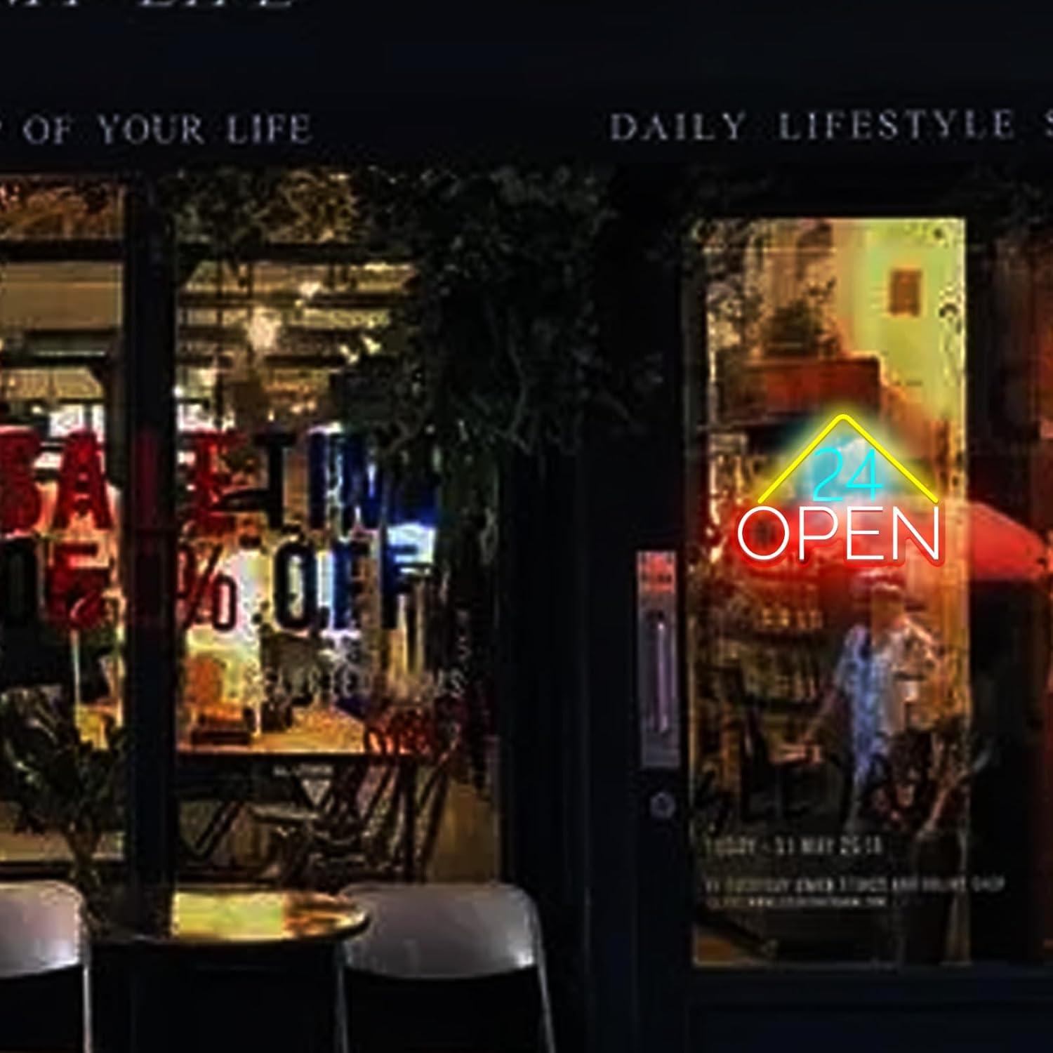 24 Hours Open Neon Sign USB Po - Decor Lighting Opening Hours 评论和价格