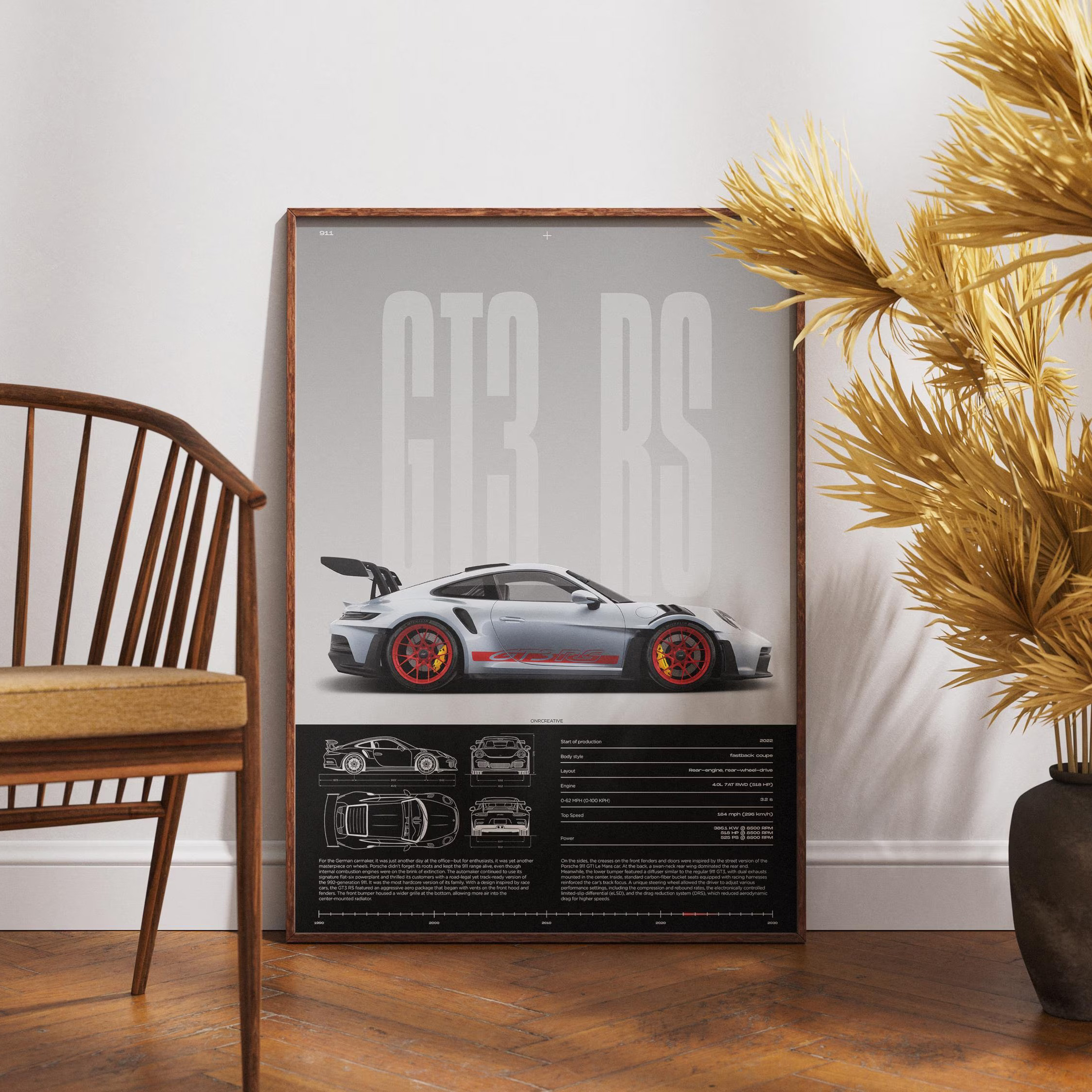 Minimalist 911 GT3-RS 718 GT4  - Lighting Mcqueen Wall Decor 评论和价格