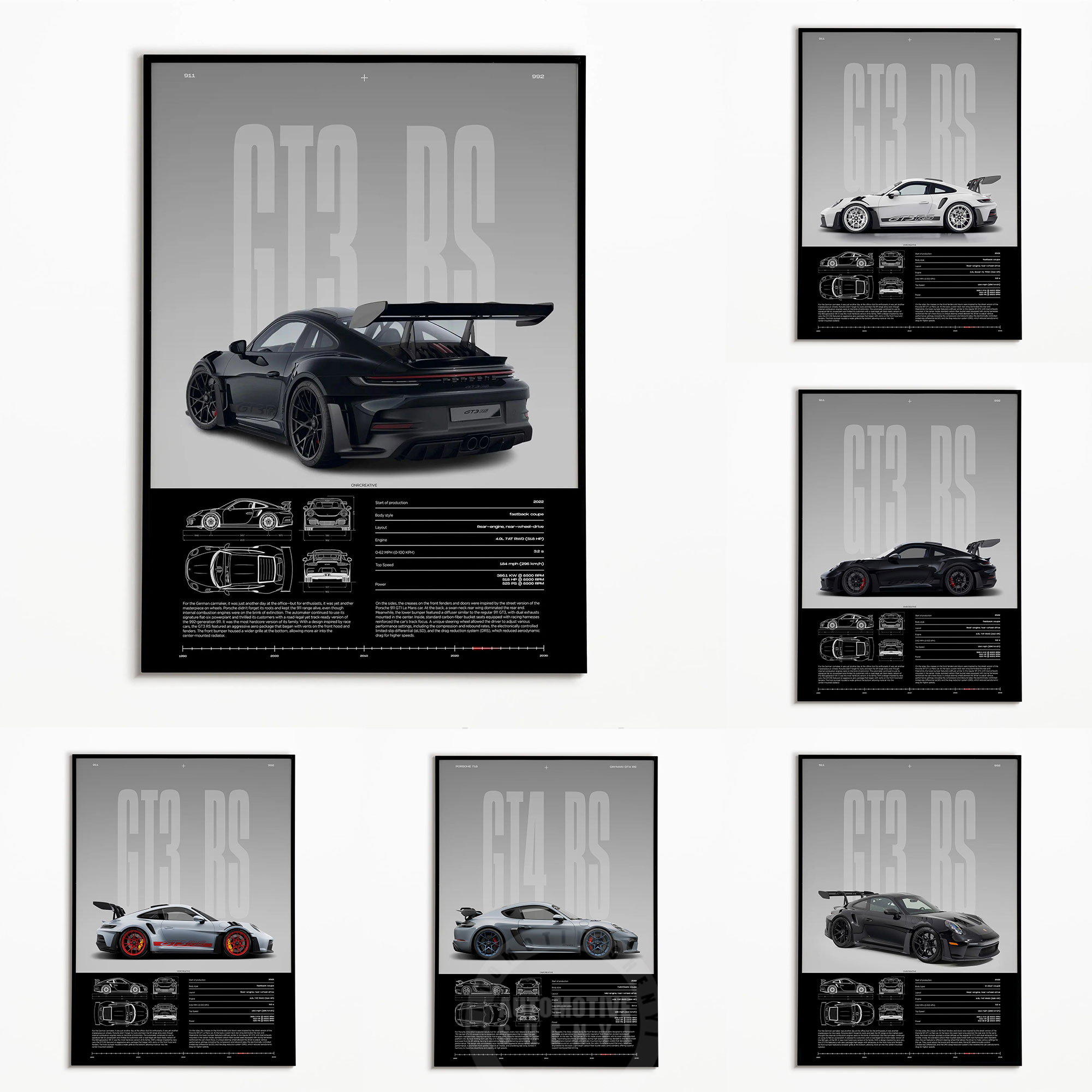 Minimalist 911 GT3-RS 718 GT4  - Lighting Mcqueen Wall Decor 评论和价格