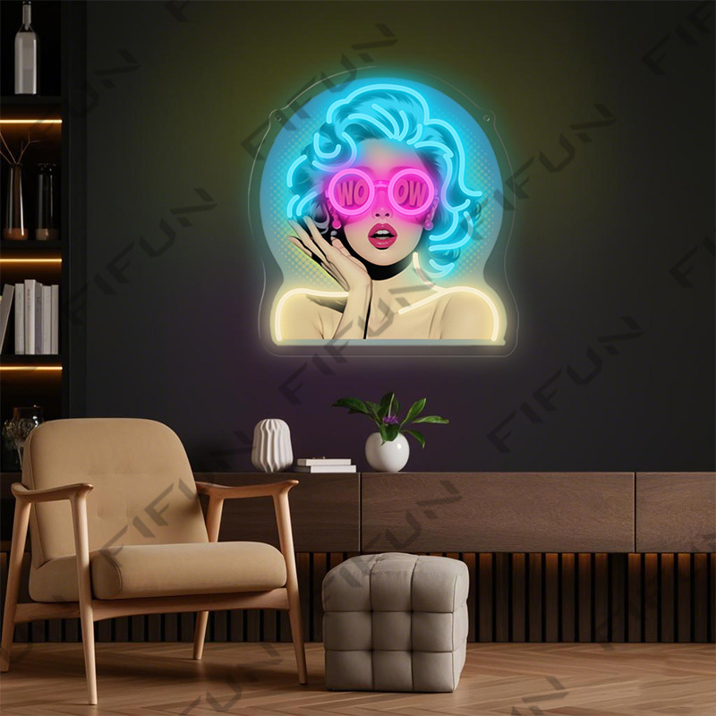WOW Curl Girl Neon Sign UV Pri - Lighting Decor Wow 评论和价格