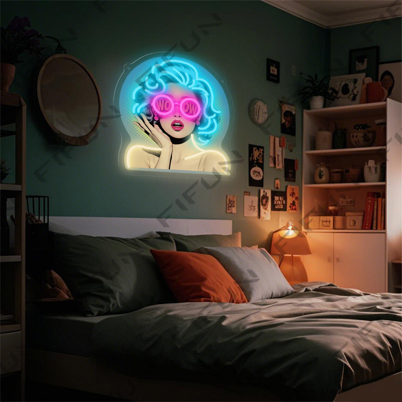 WOW Curl Girl Neon Sign UV Pri - Lighting Decor Wow 评论和价格
