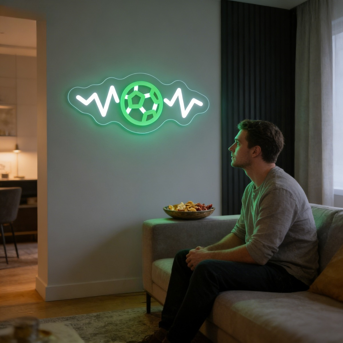WOW Football Neon Sign LED Gre - Lighting Decor Wow 评论和价格