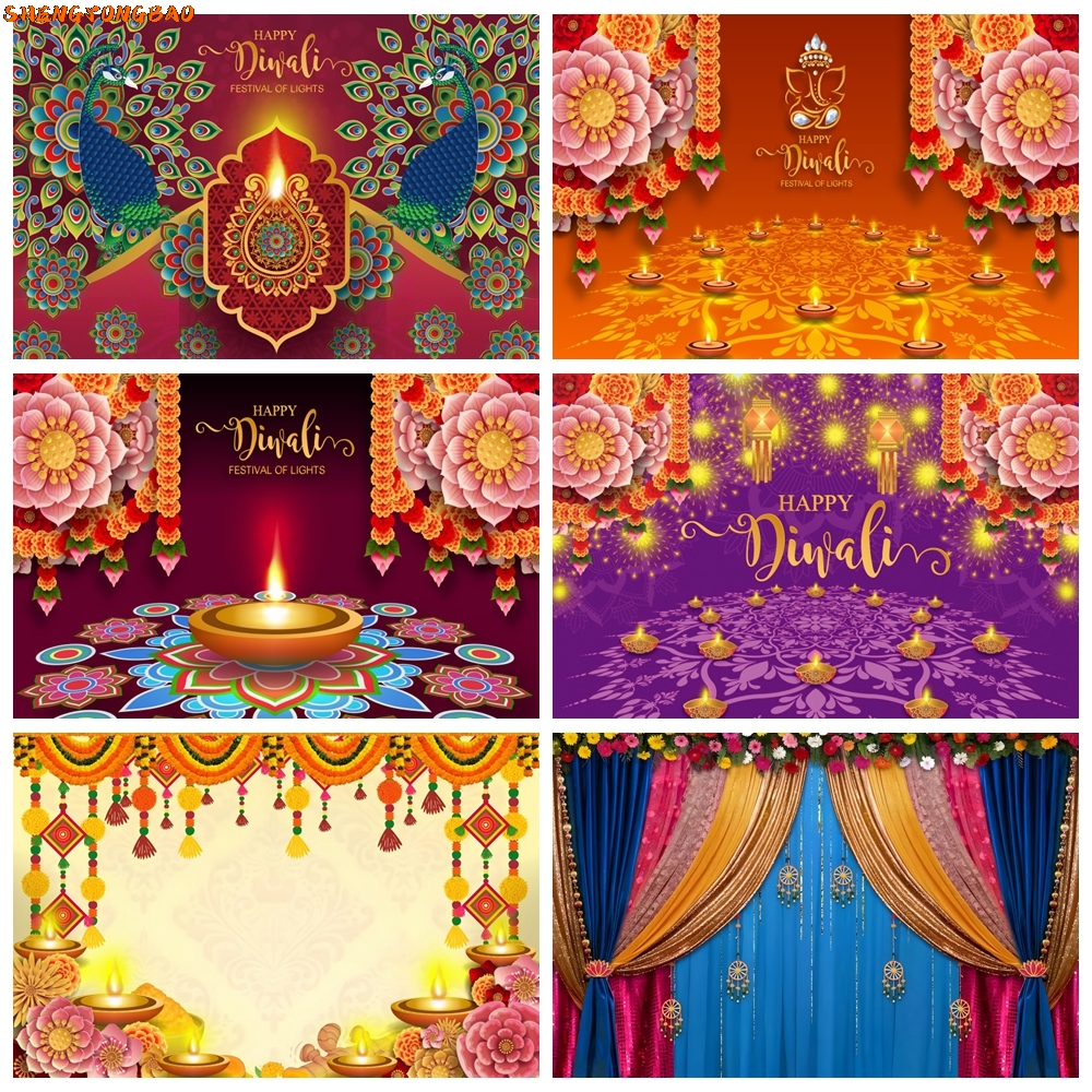 Happy Diwali Backdrop for Phot - Lighting Decoration For Diwali 评论和价格