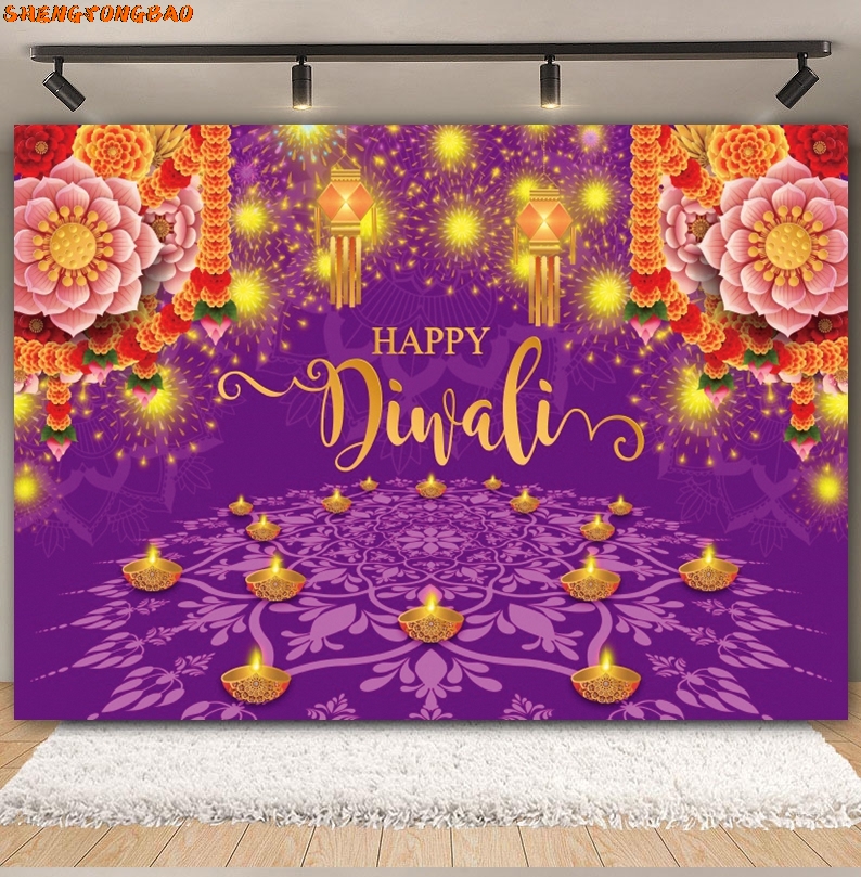 Happy Diwali Backdrop for Phot - Lighting Decoration For Diwali 评论和价格