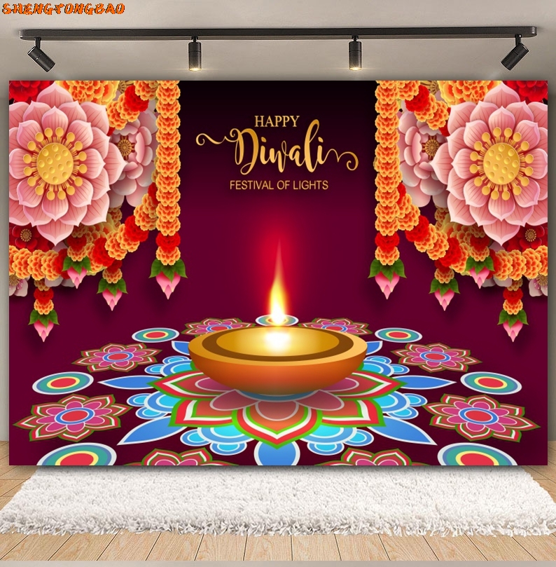 Happy Diwali Backdrop for Phot - Lighting Decoration For Diwali 评论和价格