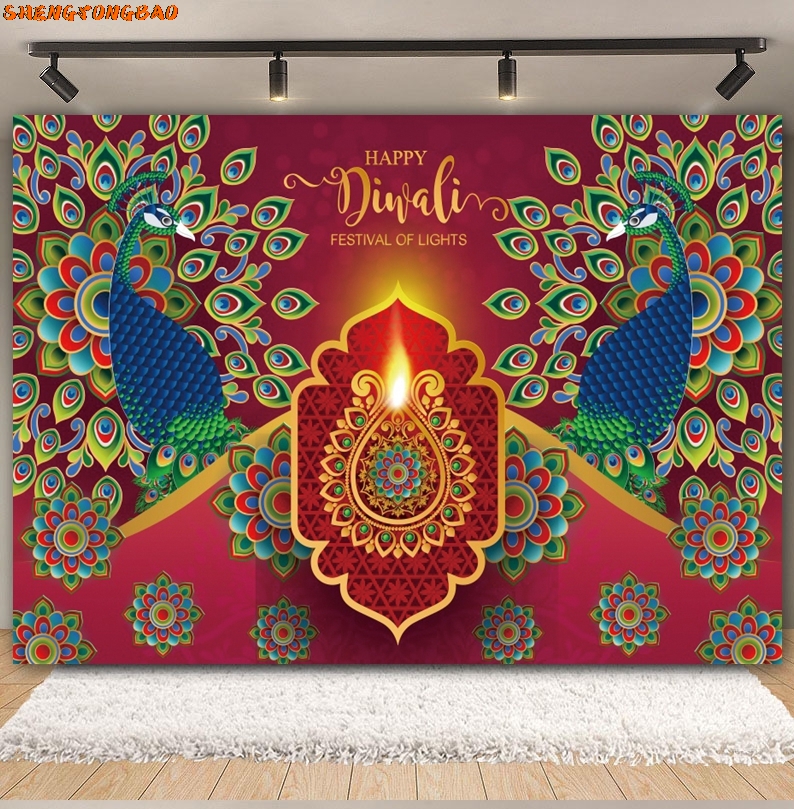 Happy Diwali Backdrop for Phot - Lighting Decoration For Diwali 评论和价格