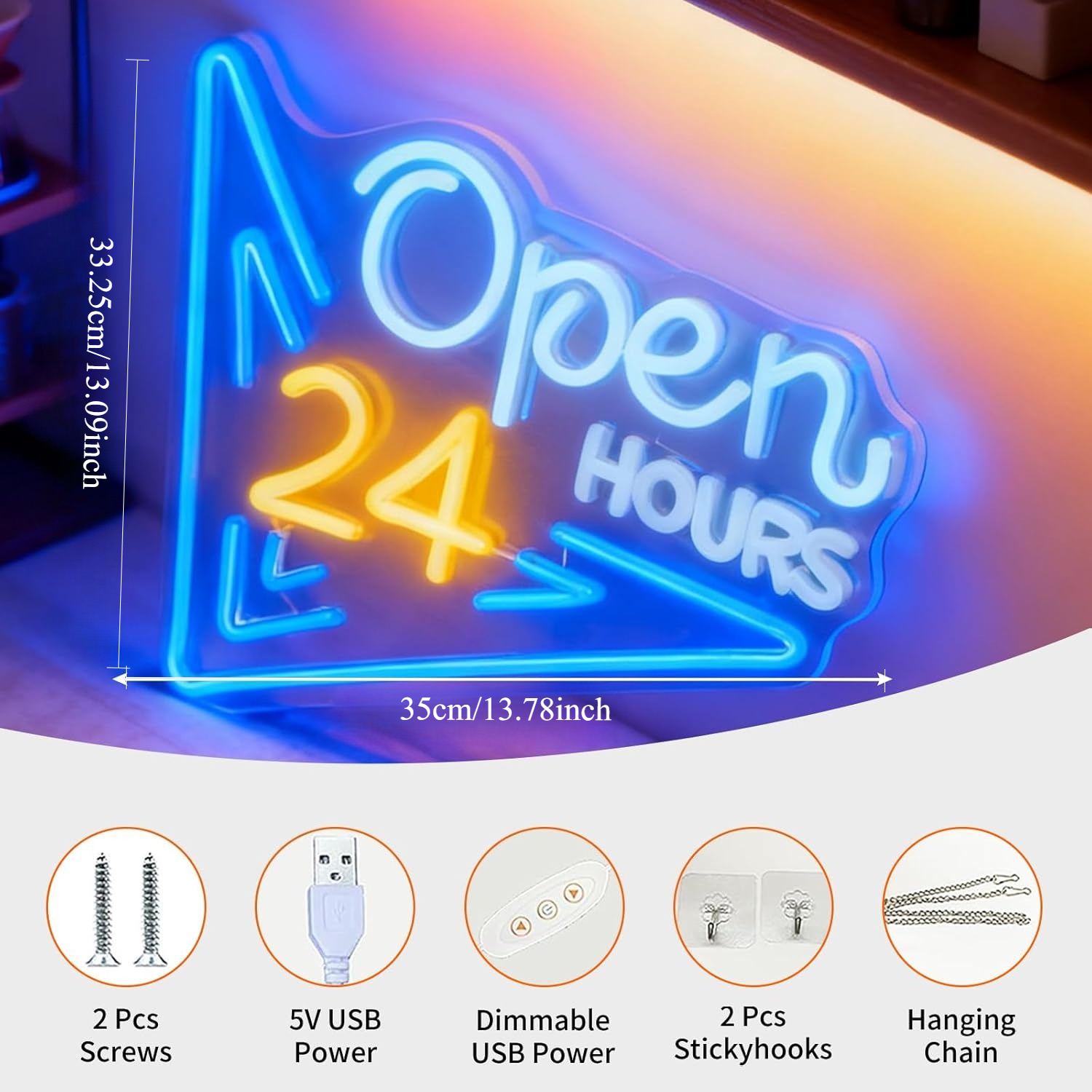 24 Hours Open Neon Sign LED Ne - Decor Lighting Opening Hours 评论和价格