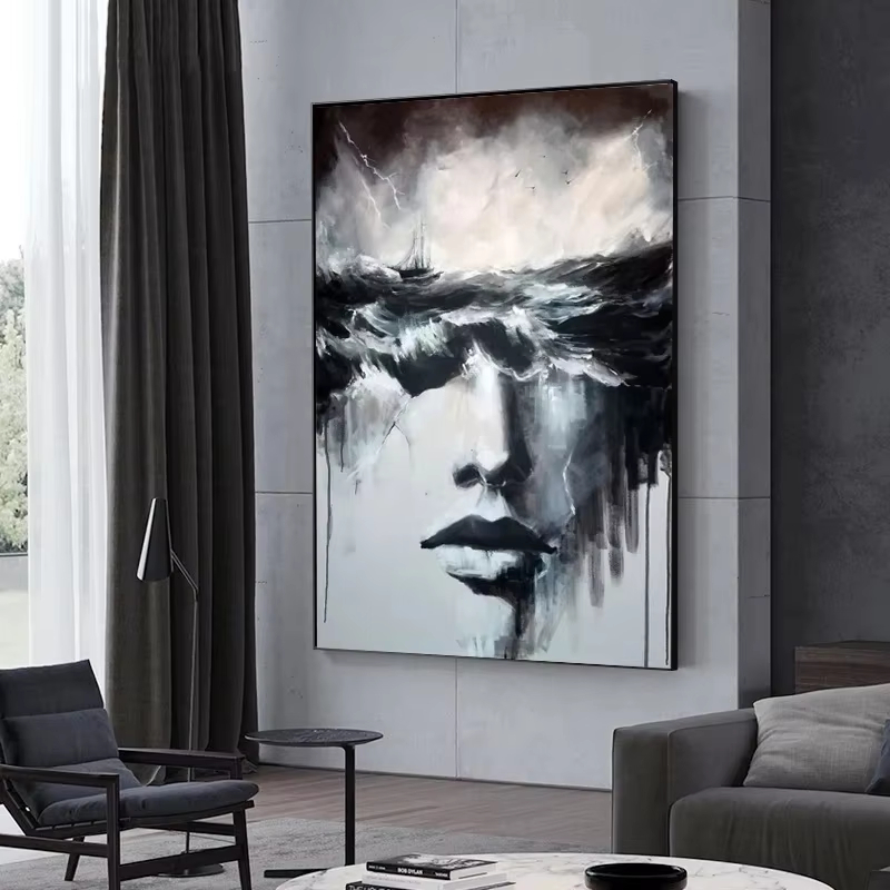 Abstract Face Black and White  - Lighting Mcqueen Wall Decor 评论和价格