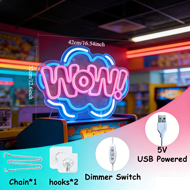 WOW Neon Sign LED Night Light  - Lighting Decor Wow 评论和价格